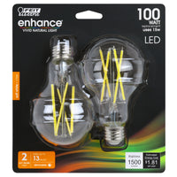 Feit Enhance A21 E26 (Medium) Filament LED Bulb Soft White 100 Watt Equivalence 2 pk