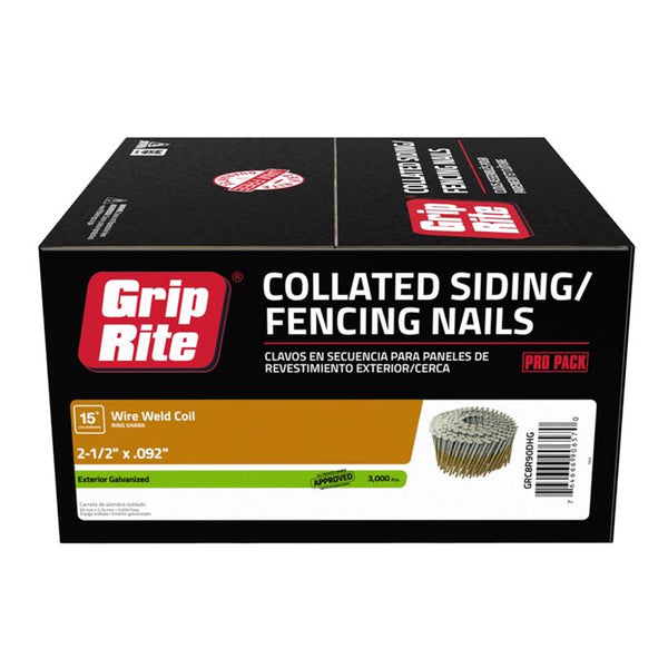 Grip-Rite 2-3/16 in. L X 0.92 Ga. Wire Coil Hot-Dip Galvanized Siding Nails 15 deg 3000 pk