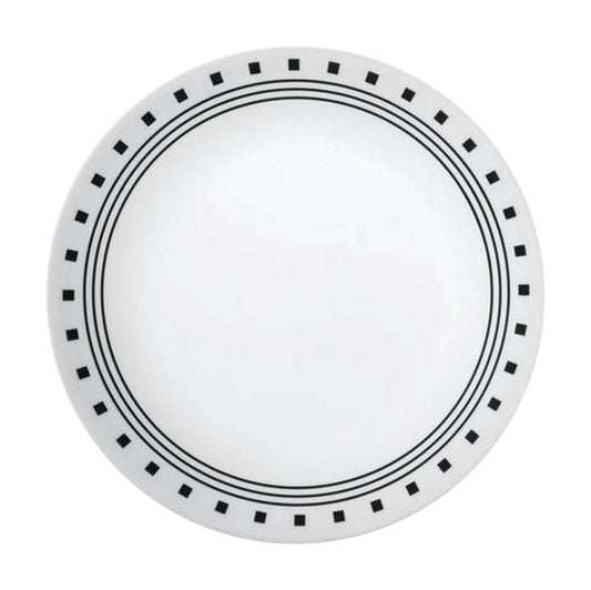 Corelle Livingware Black/White Glass City Block Stackable Luncheon Plate 3/4 H x 8-1/2 Dia. in.