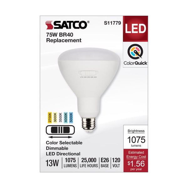 Bombilla LED Satco BR40 E26 (mediana), blanca regulable/cambiante de color, equivalente a 75 W (paquete de 1)