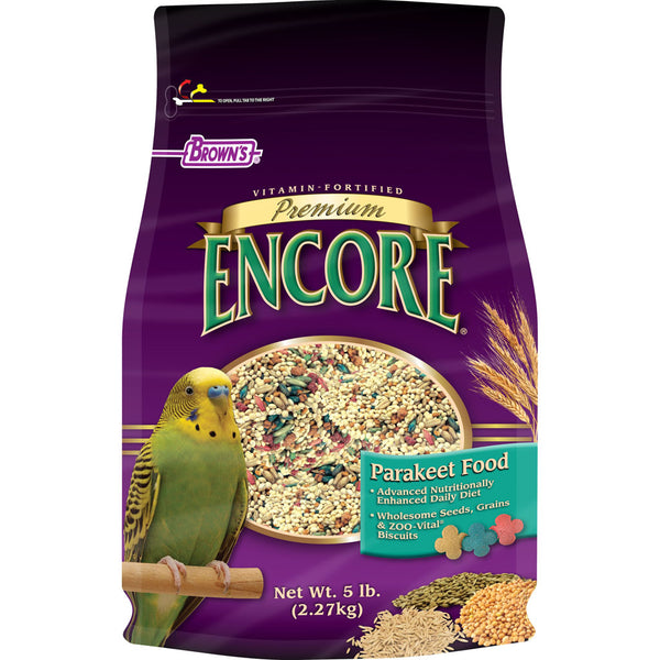 Brown’s Encore Premium Parakeet Food Vitamin Fortified Seed Blend 5 lb