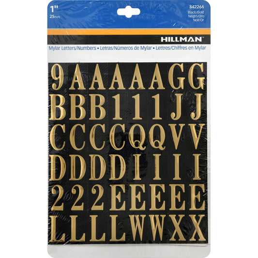 Hillman 1 in. Gold Mylar Self-Adhesive Letter and Number Set 0-9, A-Z 112 pc (Pack of 6)