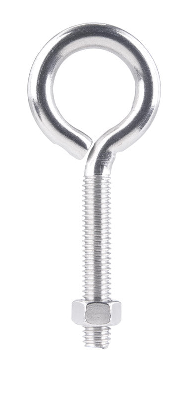 Hampton 3/8 in. x 4 in. L Stainless Steel Eyebolt Nut Included (Pack of 5)