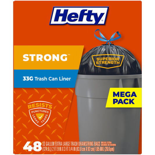 Hefty Extra Strong 33 gal. Trash Bags Drawstring 48 count (Pack of 3)