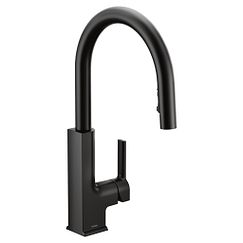 Matte black one-handle high arc pulldown kitchen faucet