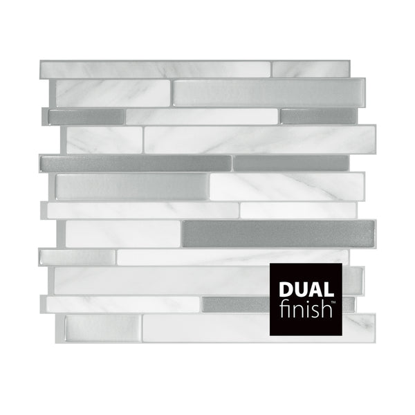 Azulejos de pared adhesivos de vinilo mosaico de color gris/blanco Smart Tiles de 9,63 pulgadas de ancho x 11,55 pulgadas de largo, 4 piezas (paquete de 6)