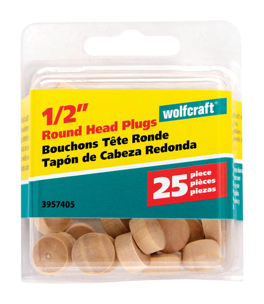 Wolfcraft Round Hardwood Head Plug 1/2 in. D X 0.3 in. L 1 pk Natural