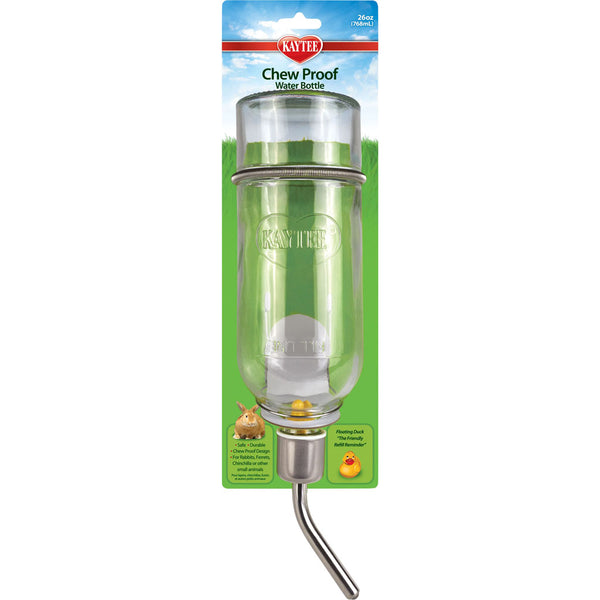 Kaytee Chew-Proof Glass Water Bottle 26 oz | Drip-Resistant Double-Ball Sipper Tube for Rabbits & Small Pets - Open Box