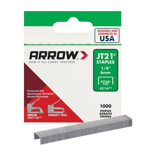 Arrow Fastener JT21 7/16 in. W x 1/4 in. L 23 Ga. Wide Crown Light Duty Staples 1000 pk (Pack of 5)