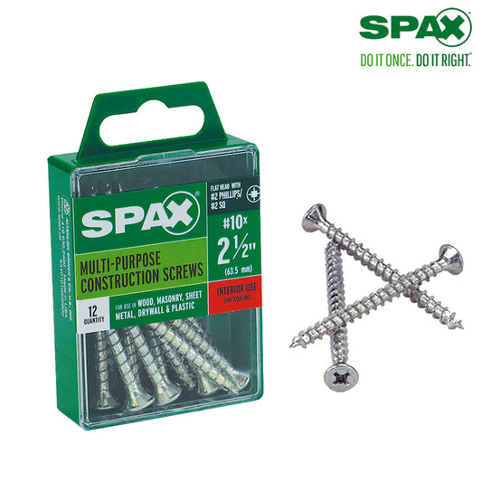 SPAX No. 10 x 2-1/2 in. L Phillips/Square Flat Head Zinc-Plated Steel Multi-Purpose Screw 12 each