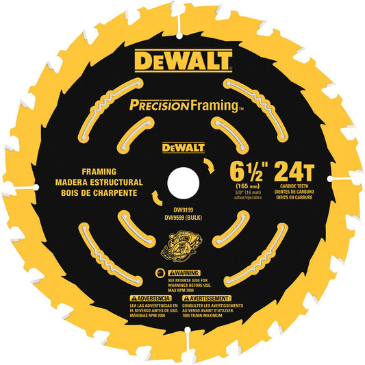 DeWalt  6-1/2 in. Dia. x 5/8 in.  Precision Framing  Carbide Tipped  Circular Saw Blade  24 teeth 1 pk