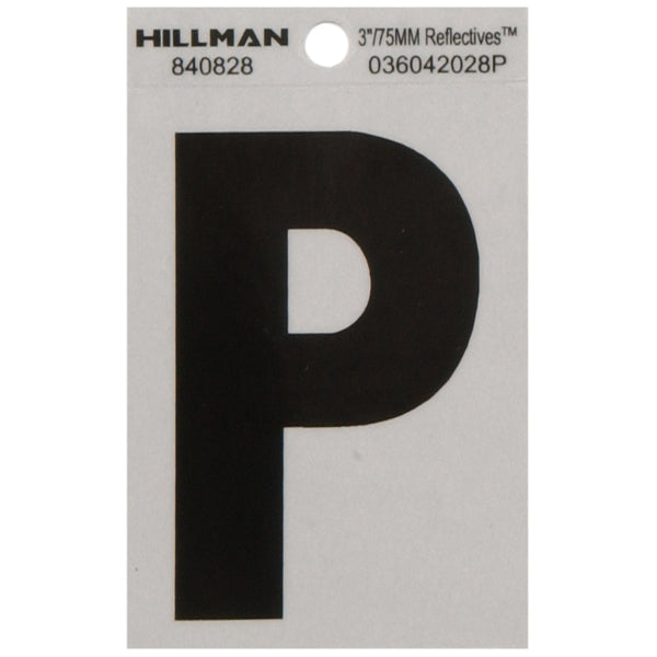 Letra P autoadhesiva de Mylar negra reflectante Hillman de 3 pulgadas, 1 unidad (paquete de 6) - Oferta de la semana