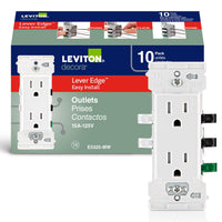 Leviton Decora Edge 15 amps 125 V Duplex White Tamper Resistant Outlet 5-15 R 10 pk