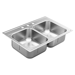 33"x22" stainless steel 18 gauge double bowl drop in sink