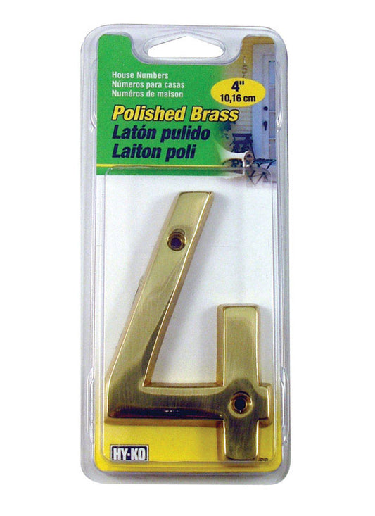 Hy-Ko 4 in. Brass Gold 4 Number Nail-On (Pack of 3)