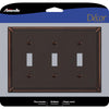 Amerelle Imperial Bead Aged Bronze 3 gang Die-Cast Metal Toggle Wall Plate 1 pk