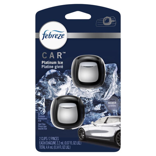 Febreze Car Platinum Ice Scent Vent Clip 0.07 oz Liquid 2 pk (Pack of 8)