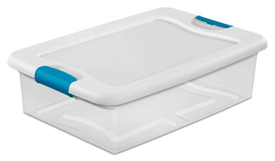 Sterilite 14968006 32 Quart White/Clear Plastic Storage Box With Blue Aquarium Latches (Pack of 6)