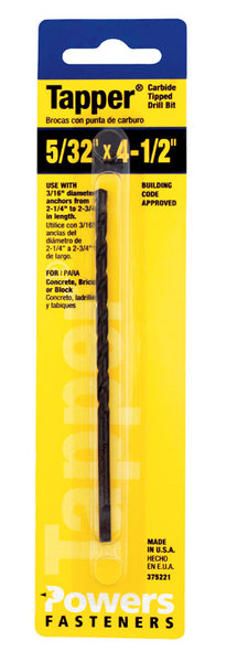 Broca con punta de carburo de 5/32 pulg. x 4-1/2 pulg. de largo, vástago recto, HILLMAN, 1 pieza