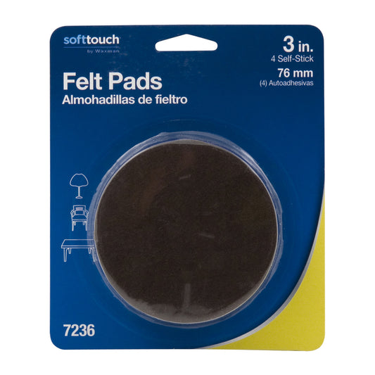 Softtouch Felt/Plastic Self Adhesive Protective Pad Brown Round 3 in. W X 3 in. L 4 pk