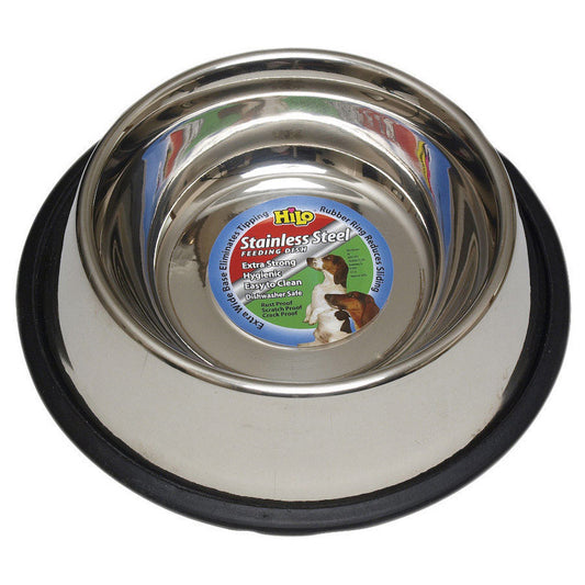 Hilo Silver Non-Skid Stainless Steel 16 oz Pet Dish For Dog