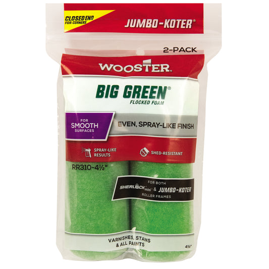 Wooster Big Green Flock Foam 4-1/2 in. W X 3/8 in. Trim Paint Roller Cover 2 pk
