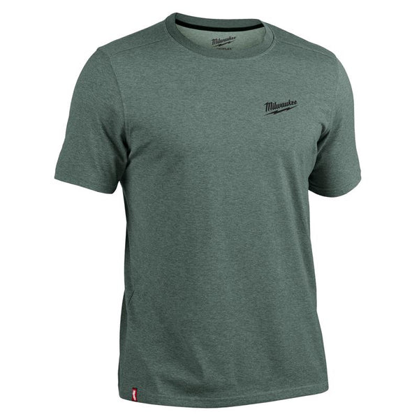 Camiseta de trabajo híbrida Milwaukee Freeflex verde, de manga corta, cuello redondo, para hombre, XXL