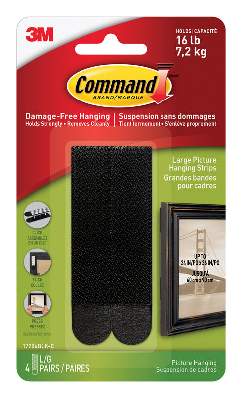 Command Strips 17206BLK Large Black Picture Hanging Strips 4 Count