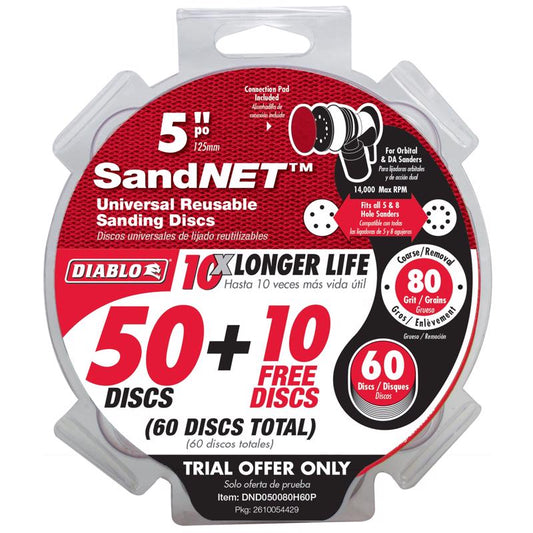 Diablo SandNet 5 in. Ceramic Blend Hook and Lock Sanding Disc 80 Grit Coarse 50 pk