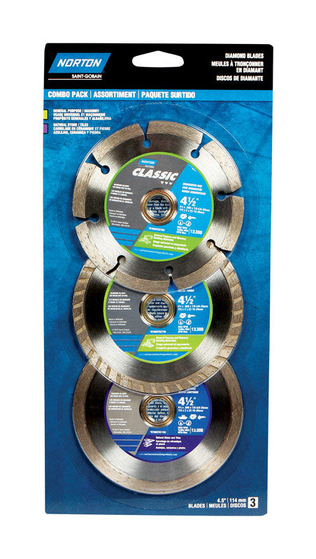 Norton Classic 4-1/2 in. Dia. x 5/8 and 7/8 in.Diamond Saw Blade Combo Pack 3 pc.