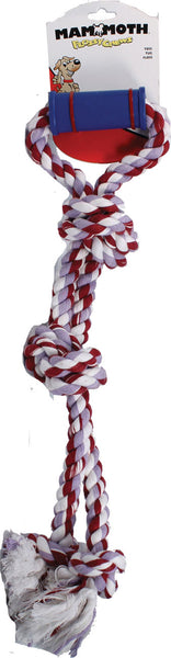 Mammoth Flossy Chews Twin Tug Dog Toy with Rubber Handle 24 in Rope Toy for Interactive Tug and Dental Play