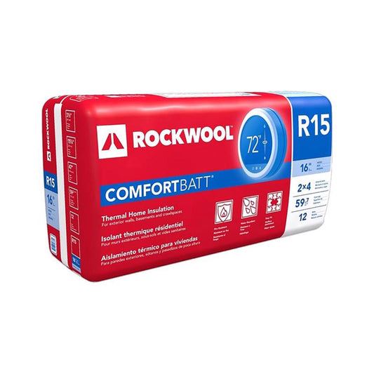Rockwool ComfortBatt 15 in. W x 47 in. L R15 Unfaced Insulation Batt 59.7 sq. ft.