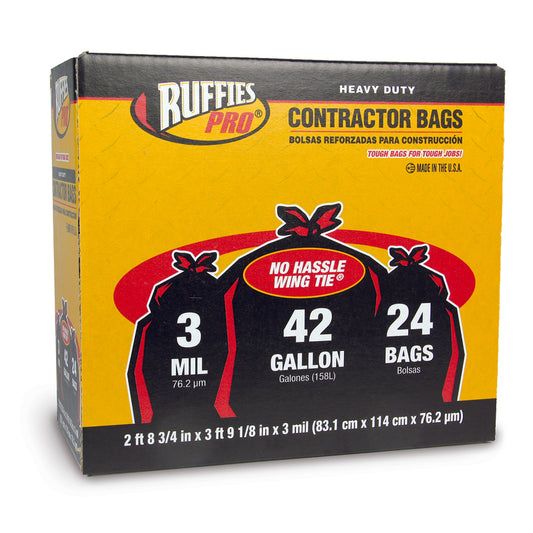 Ruffies Pro 1124887 42 Gallon Black Contractor Clean-Up Bags 24 Count
