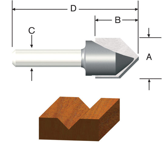 Vermont American 1/2 in. D X 1/2 in. X 1-3/4 in. L Carbide Tipped V-Groove Router Bit