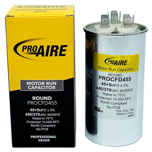 Perfect Aire ProAire Metal 370V 45+5 MFD Round Run Capacitor 3 H x 2 W x 5 D in.