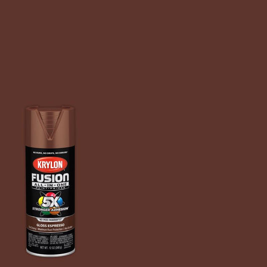 Krylon Fusion All-In-One Gloss Espresso Paint + Primer Spray Paint 12 oz (Pack of 6).