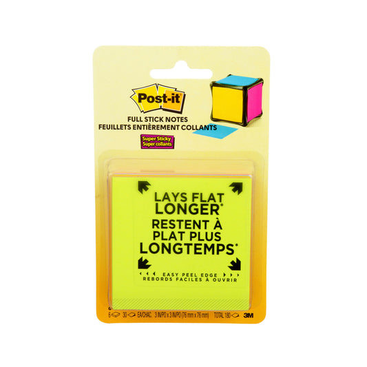 Post it F330-6CUBERFIL 3" X 3" Full Stick Post-it® Notes Assorted Colors (Pack of 6)
