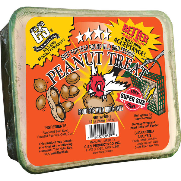 C&S Peanut Treat Suet Wild Bird Food High-Energy Year-Round Feeding for Woodpeckers Chickadees Nuthatches 3.5 lb