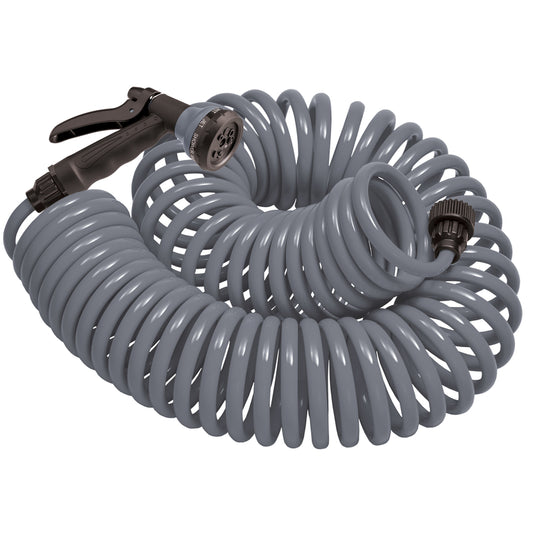 Orbit Gray Coil Garden Hose 50 L ft. x 3/8 Dia. in. with 8-Pattern Nozzle
