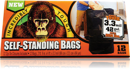 Incredibly Tough Self Standing Bags 1197832 42 Gallon Black Self-Standing Gorilla Bag 12 Count