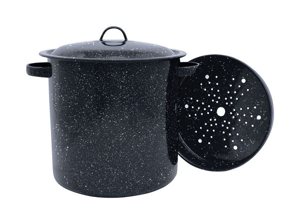 Olla de aluminio Granite Ware de 10 pulgadas y 15,5 cuartos de galón, color negro - Caja abierta