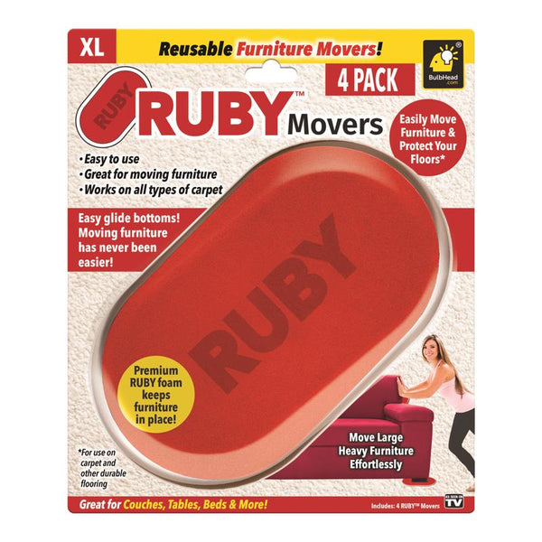 Mudanzas de muebles BulbHead Ruby de plástico y caucho, paquete de 4