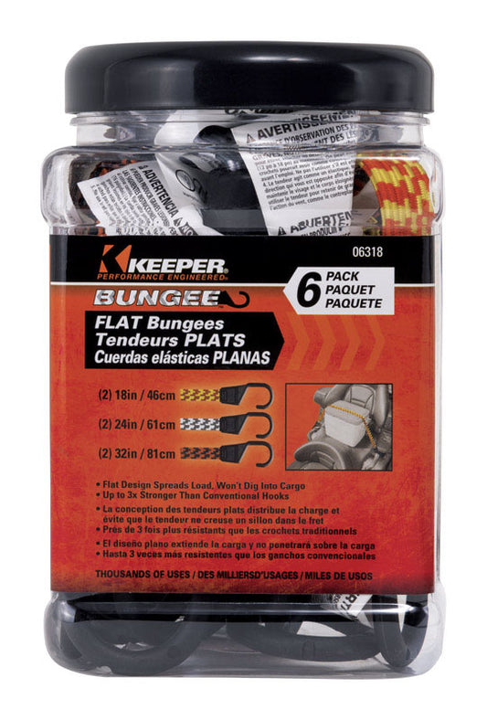 Keeper Assorted Flat Bungee Cord .0787 in. 6 pk