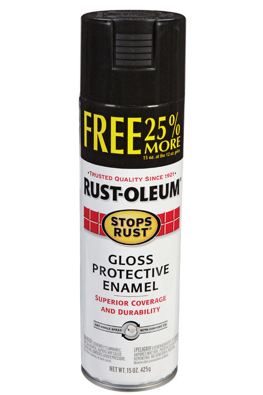 Rust-Oleum Stops Rust Gloss Black Spray Paint 15 oz (Pack of 6)