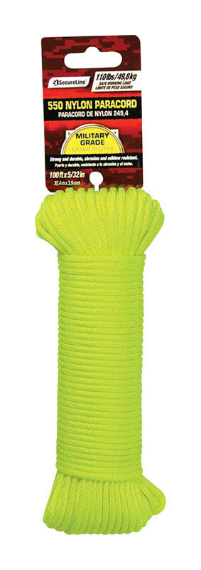 SecureLine 5/32 in. D X 100 ft. L Yellow Braided Nylon Paracord