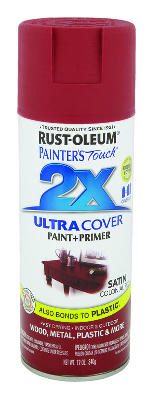Rust-Oleum Painter's Touch Ultra Cover Satin Colonial Red Spray Paint 12 oz. (Pack of 6)