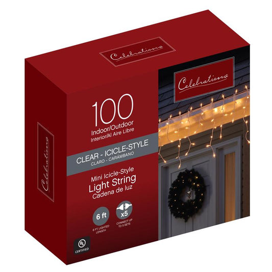 Celebrations Incandescent Mini Clear 100 ct Icicle Christmas Lights 5.67 ft. (Pack of 12)