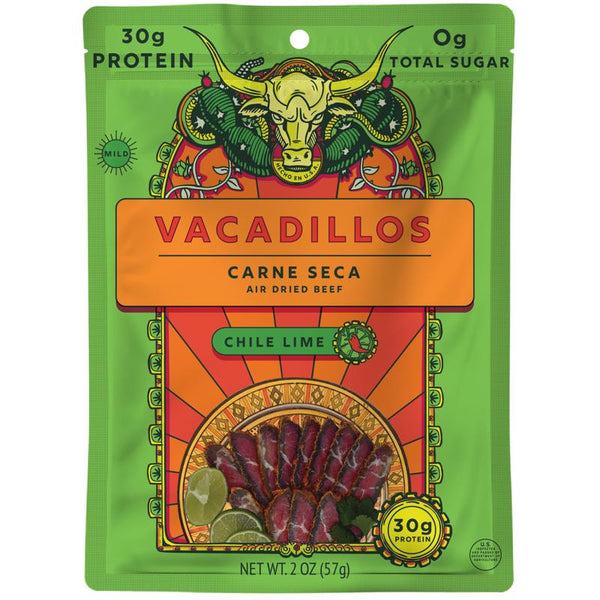 Vacadillos Carne Seca Chile Limón Tiras de Res 2 oz Bolsa (Paquete de 8)
