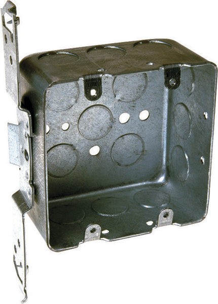 Caja de salida de acero cuadrada de 7 pulgadas y 2 salidas Raco, color gris