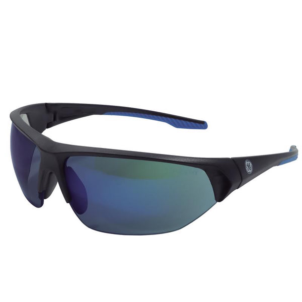 Gafas de seguridad resistentes a impactos y antivaho serie 06 de General Electric, lentes de espejo azul, marco negro/azul